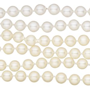 Chain mix, acrylic, white and ivory, 8mm round, 28 inches. Sold per pkg of 3.