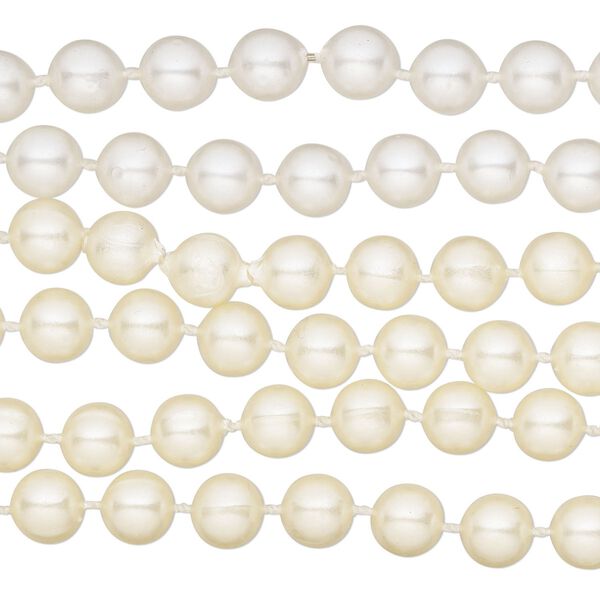 Chain mix, acrylic, white and ivory, 8mm round, 28 inches. Sold per pkg of 3. image number 0