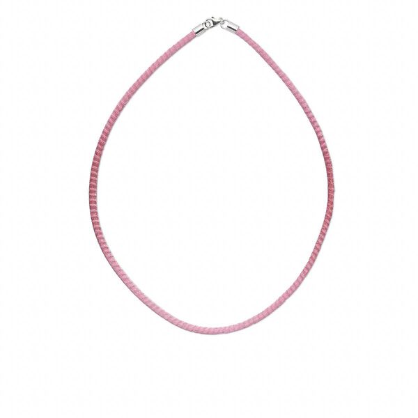 Necklace, brass mesh over leatherette cord and imitation rhodium-finished sterling silver, pink, 3-4mm, 16 inches with lobster claw clasp. Sold individually. image number 0