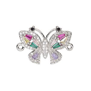 Link, cubic zirconia and silver-finished brass, multicolored, 21.5x16mm single-sided butterfly. Sold individually.