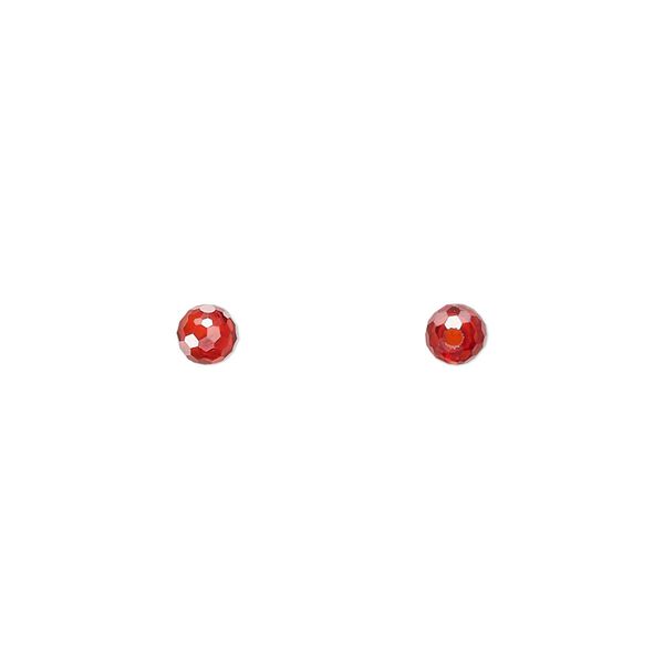 Bead, cubic zirconia, red, 4mm half-drilled faceted round. Sold per pkg of 4. image number 0
