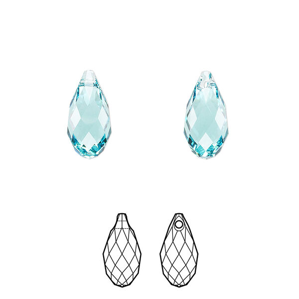 Briolette 2pk light turquoise, Crystal Passions® 13x6.5mm pendant drop 6010 image number 0