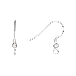 Ear wire fishhook 1pkg50 sterling silver, 18mm / 3mm ball / 2mm coil / open loop, 21 gauge 25 pair