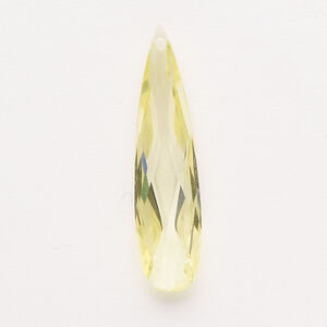 Focal 1pkg1, cubic zirconia, translucent peridot green, 36x9mm top-drilled double-sided hand-faceted teardrop.