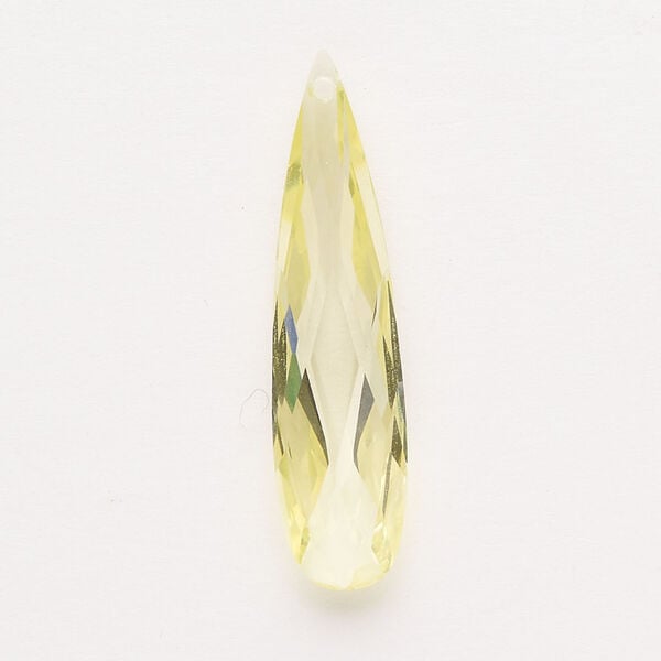 Focal 1pkg1, cubic zirconia, translucent peridot green, 36x9mm top-drilled double-sided hand-faceted teardrop. image number 0