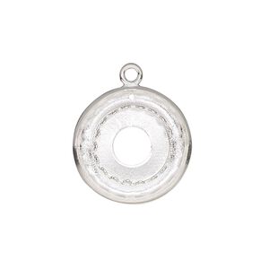 Drop, JBB Findings, sterling silver, 20mm single-sided round 2mm wide channel and 12mm rivoli bezel setting, 1 hole. Sold individually.