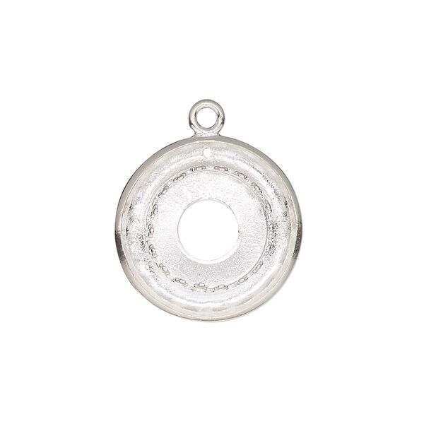 Drop, JBB Findings, sterling silver, 20mm single-sided round 2mm wide channel and 12mm rivoli bezel setting, 1 hole. Sold individually. image number 0
