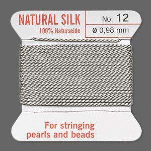 Thread, Griffin, silk, grey, size #12. Sold per 2-meter card (approximately 78 inches).