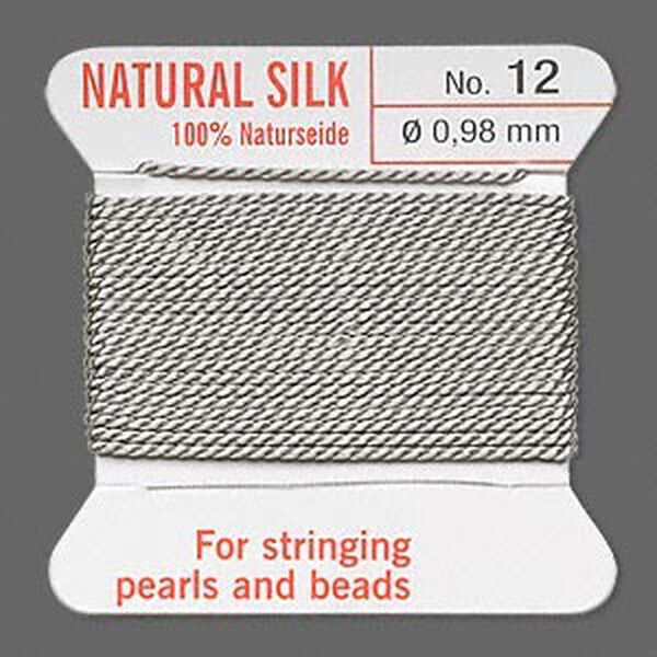 Thread, Griffin, silk, grey, size #12. Sold per 2-meter card (approximately 78 inches). image number 0