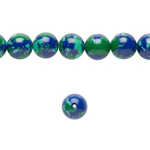 Bead, resin, dark blue / green / turquoise blue, 8mm round. Sold per 15-1/2" to 16" strand.