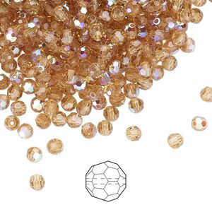 Bead 24pk light Colorado topaz AB, Preciosa Czech crystal 3mm round