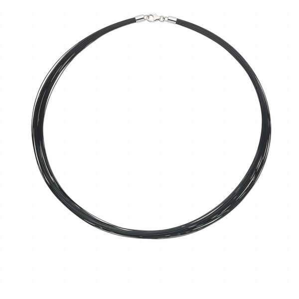 Necklace, nylon-coated stainless steel and imitation rhodium-plated sterling silver, black, 48-50 strand, 15" to 16". Sold individually. image number 0