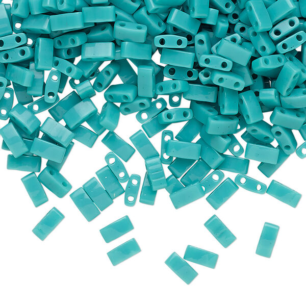 Seed bead, TILA®, glass, pkg/10g, 5x2.3mm half tila rectangle, opaque mint green, (HTL-412). image number 0