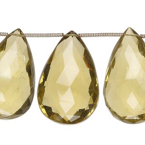 Golden quartz 1pkg10, hand-cut top-drilled faceted puffed teardrop bead 24x16mm-29x19mm