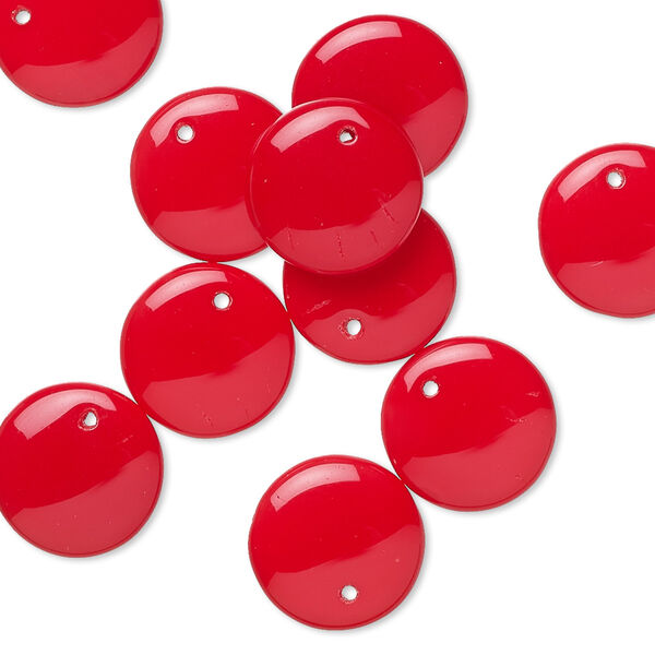Drop, Preciosa, Czech pressed glass, opaque red, 12mm flat round. Sold per pkg of 10. image number 0