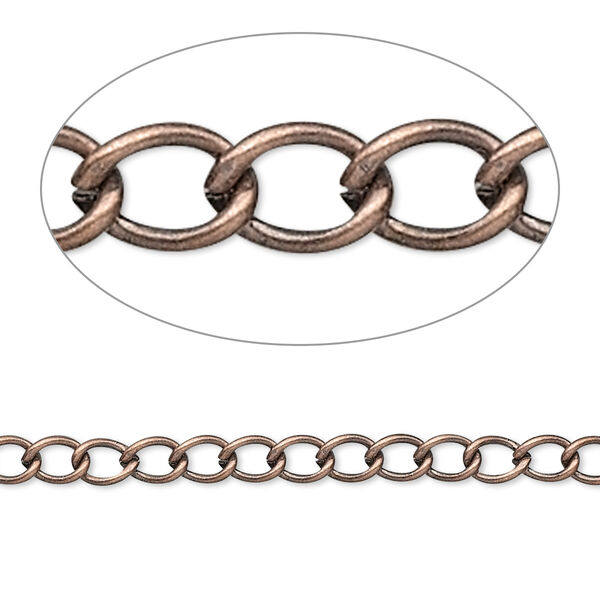 Chain, antique copper-plated brass, 3.5mm curb. Sold per pkg of 5 feet. image number 0