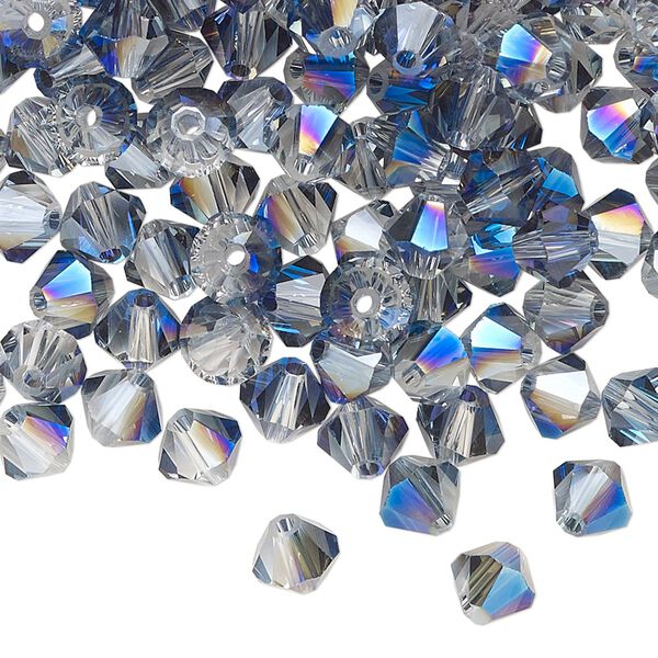 Bead, glass, translucent crystal light blue, 6mm faceted bicone. Sold per pkg of 144 (1 gross). image number 0