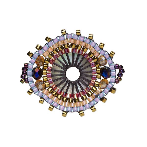 Link, Creative Touch, glass, cranberry / bronze / peach, 28x26mm double-sided marquise. Sold individually. image number 0