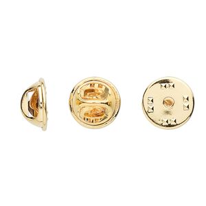 Tie tac clutch, gold-plated brass, 11.5x6.5mm squeeze style. Sold per pkg of 10.