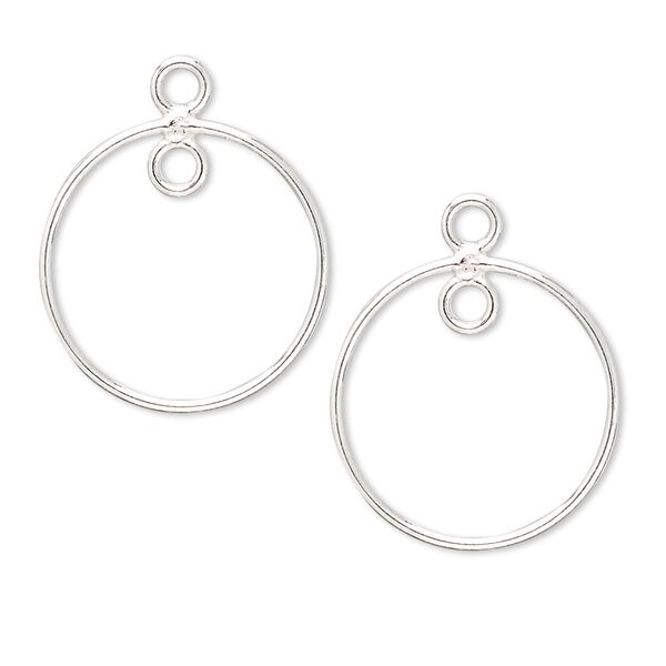 Drop, sterling silver, 20mm circle with 2 loops. Sold per pkg of 2. image number 0