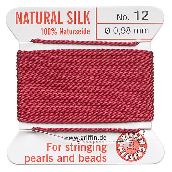 Thread, Griffin, silk, garnet red, size #12. Sold per 2-meter card (approximately 78 inches). image number 0