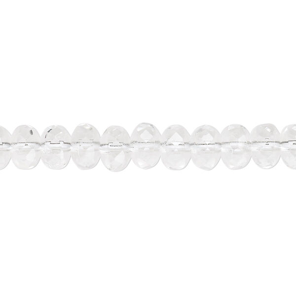 Bead, Czech fire-polished glass, clear, 7x5mm faceted rondelle. Sold per 15-1/2" to 16" strand. image number 0