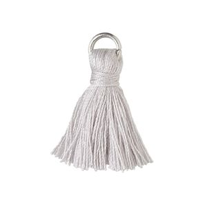 Tassel, cotton and imitation rhodium-finished steel, light grey, 20-24mm mini tassel with 6mm open jump ring. Sold per pkg of 6.