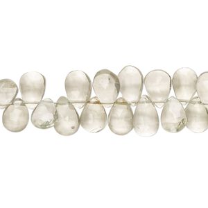 Green quartz 1pkg1, hand-cut top-drilled faceted puffed teardrop bead 7 inch 7x5mm-10x6mm