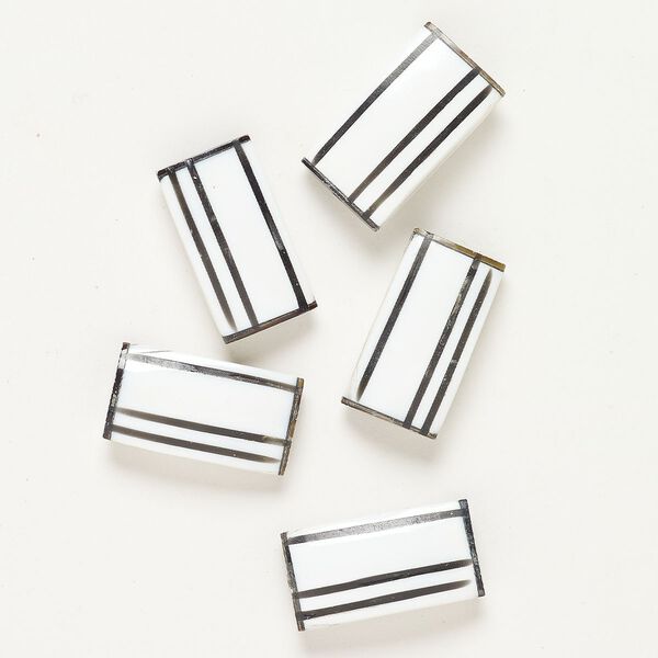 Bead white kabibe shell enamel 5pk 26x15mm-27x16mm puffed rectangle, white black natural image number 0
