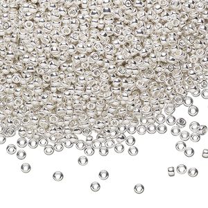 Seed bead, Miyuki, glass, pkg/25g, #11 rocaille, opaque silver-plated, (RR-961).