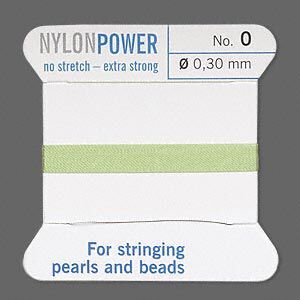 Thread, Griffin, nylon, jade green, size #0. Sold per 2-meter card (approximately 78 inches).