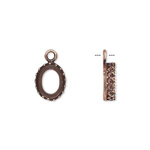 Drop, JBB Findings, antique copper-plated brass, 11.5x9mm oval with open back and decorative trim, 10x8mm oval bezel setting. Sold per pkg of 2.