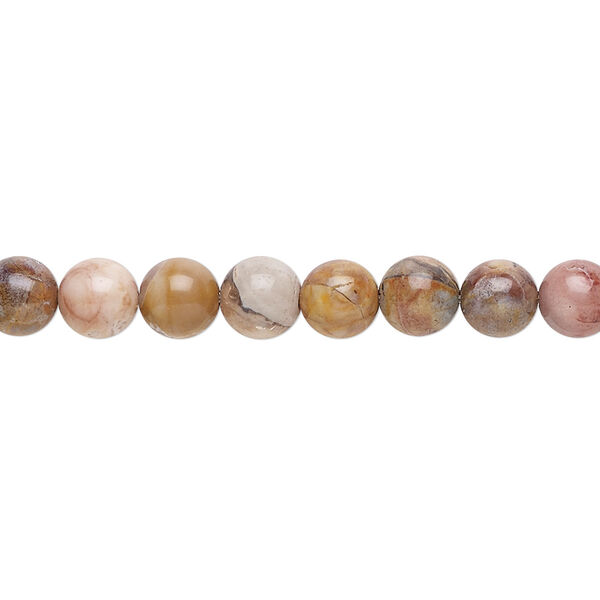 Bead, Venus jasper (natural), 6mm round, B grade, Mohs hardness 6-1/2 to 7. Sold per 15-1/2" to 16" strand. image number 0