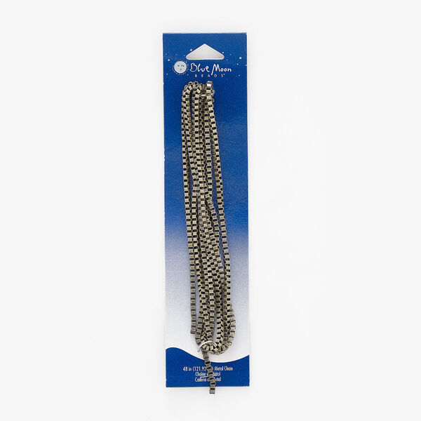 Chain, antique brass-finished steel, 3mm box. Sold per 48-inch strand. image number 0