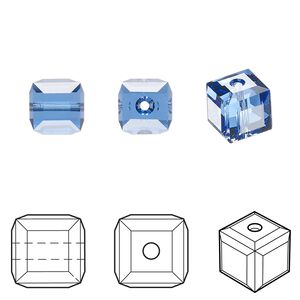 Bead 96pk sapphire, Swarovski® 8mm cube 5601