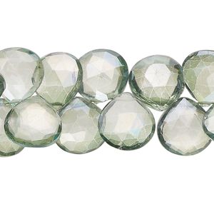 Quartz crystal 1pkg1, hand-cut top-drilled faceted puffed teardrop bead 7 inch 11x10mm-14x14mm