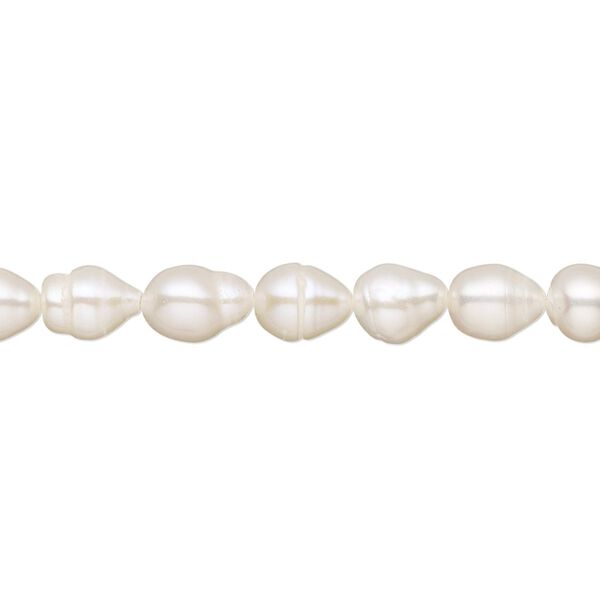 Pearl, cultured freshwater (bleached), white, 5-5.5mm rice, D grade, Mohs hardness 2-1/2 to 4. Sold per 15-1/2" to 16" strand. image number 0
