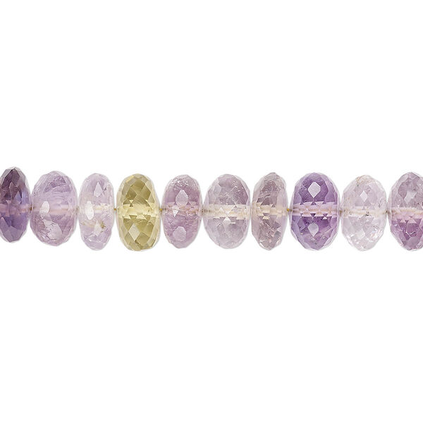 Bead, amethyst and lemon quartz (natural / heated), 8x4mm-8x6mm hand-cut faceted rondelle, A- grade, Mohs hardness 7. Sold per 8-inch strand. image number 0