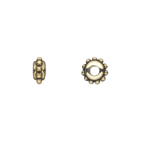 Bead, antiqued gold-coated plastic, 8x4mm beaded rondelle. Sold per 50-gram pkg, approximately 400 beads. image number 0