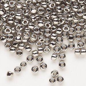 Seed bead, Dyna-Mites™, glass, opaque nickel-finished, #6 round. Sold per 1/2 kilogram pkg.