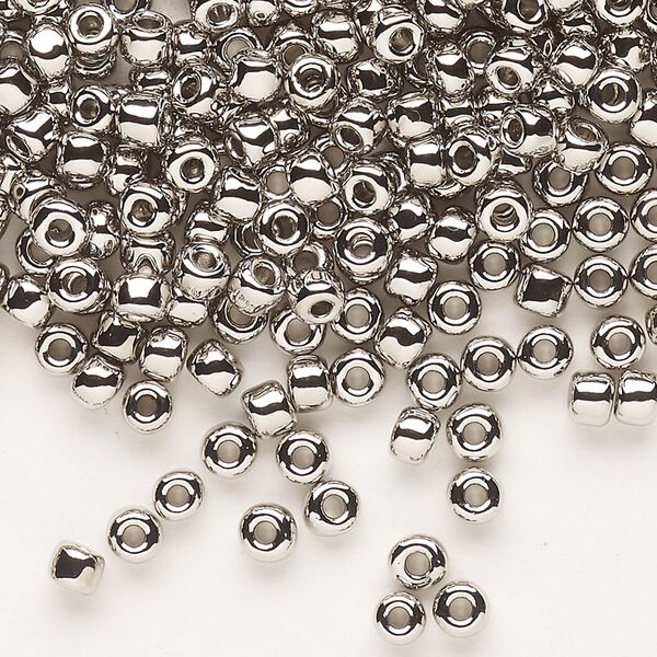 Seed bead, Dyna-Mites™, glass, opaque nickel-finished, #6 round. Sold per 1/2 kilogram pkg. image number 0