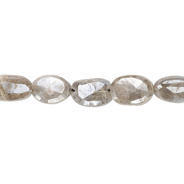 Bead, labradorite (coated), luster, 10x6mm-12x8mm hand-cut faceted puffed oval with 0.4-1.4mm hole, C grade, Mohs hardness 6 to 6-1/2. Sold per 8-inch strand. image number 0