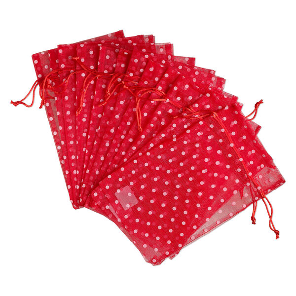Pouch, flocked organza, red and white, 10x6 inches with dots pattern and drawstring closure. Sold per pkg of 12. image number 0