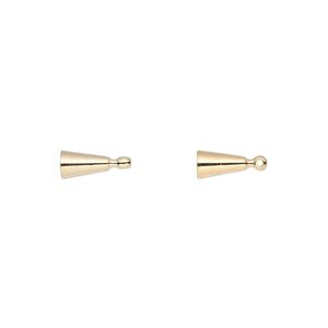 Bead end, glue-on, gold-finished brass, 6.5x4mm cone with loop. Sold per pkg of 12.