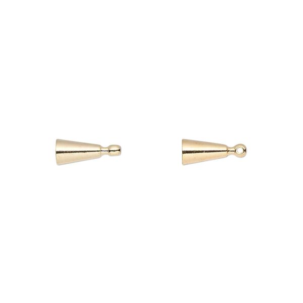 Bead end, glue-on, gold-finished brass, 6.5x4mm cone with loop. Sold per pkg of 12. image number 0