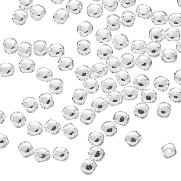 Bead, silver-plated brass, 4x3mm rounded rectangle. Sold per pkg of 100. image number 0