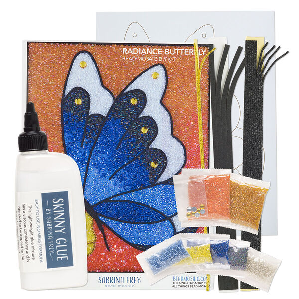Sabrina Frey Bead Mosaic™ Starter Kit, glass / medium-density fiberboard / glue, pkg/1, multicolored, 8x10 inches with "Radiance Butterfly" design. image number 1