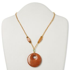 Multi-gemstone / glass / "pewter" (zinc-based alloy) 1pkg1, AB silver-finished / antique gold-finished go-go necklace 17 inch / 2 inch dangle / lobster claw clasp 45mm