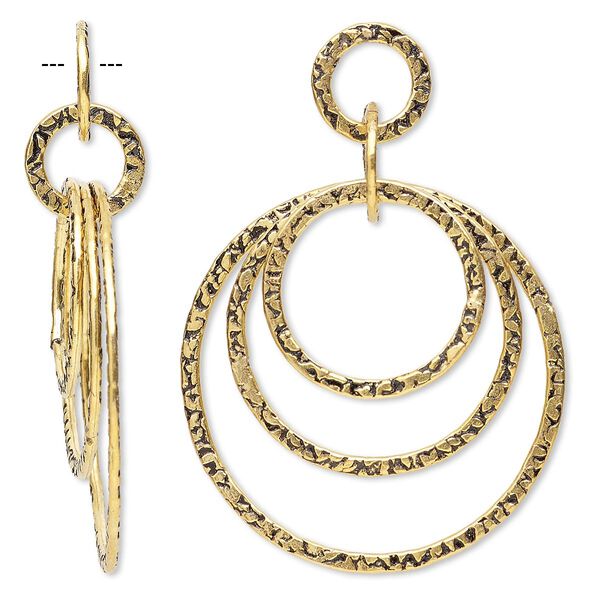 Focal, antique gold-plated copper, 48x40mm with 12-40mm graduated textured flat circle. Sold per pkg of 2. image number 0