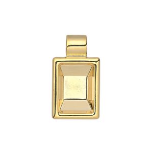 Pendant, Almost Instant Jewelry®, gold-plated "pewter" (zinc-based alloy), 24x14mm single-sided rectangle with 14x10mm rectangle setting and tube bail. Sold individually.